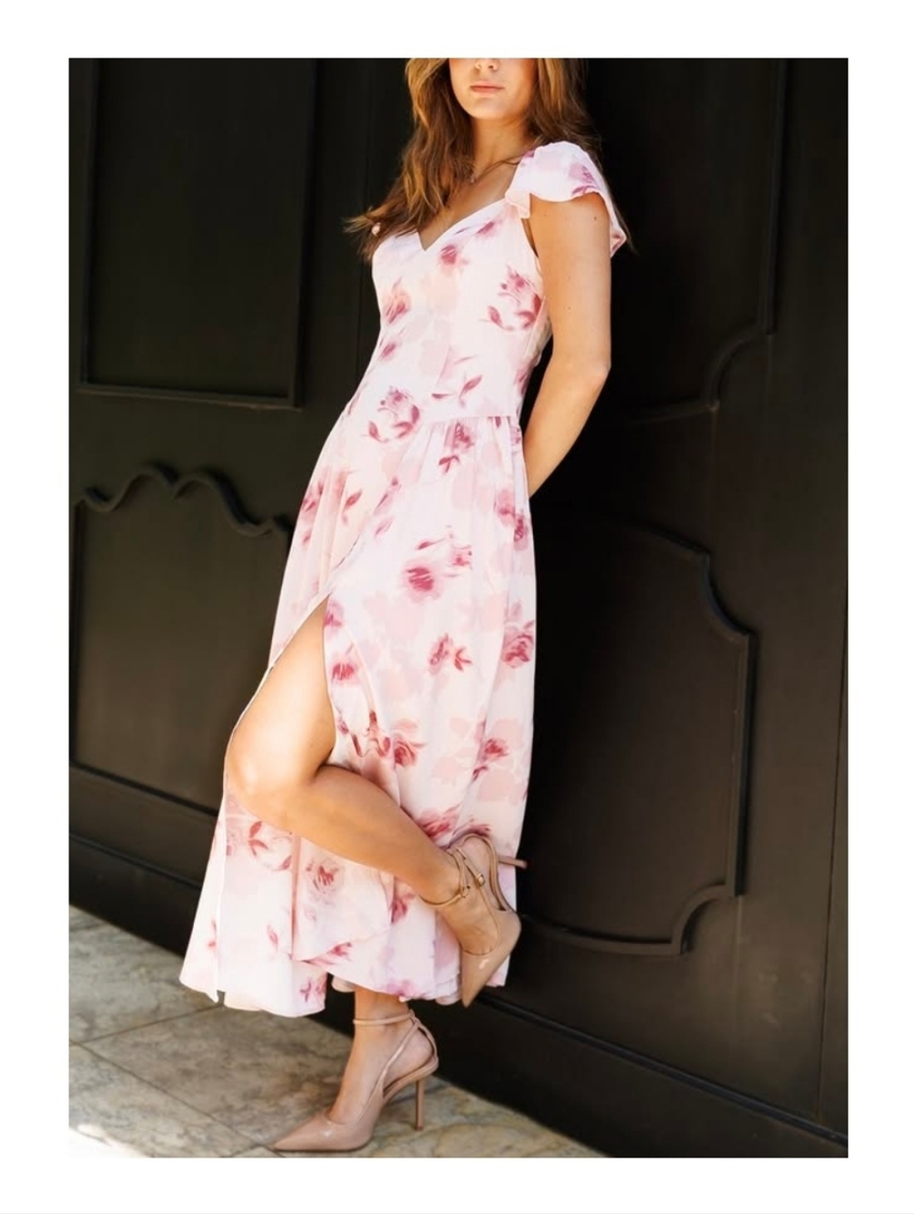 NWT Abercrombie & Fitch Pink Floral Flutter Sleeve Midi Dress M Tall